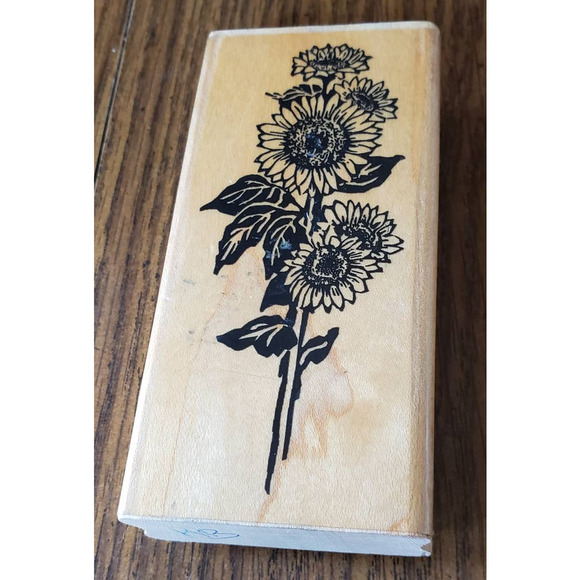 Stampendous Fun Stamps Sunflower Stalk Flowers Wood Mounted Rubber Stamp N27 - Picture 1 of 8